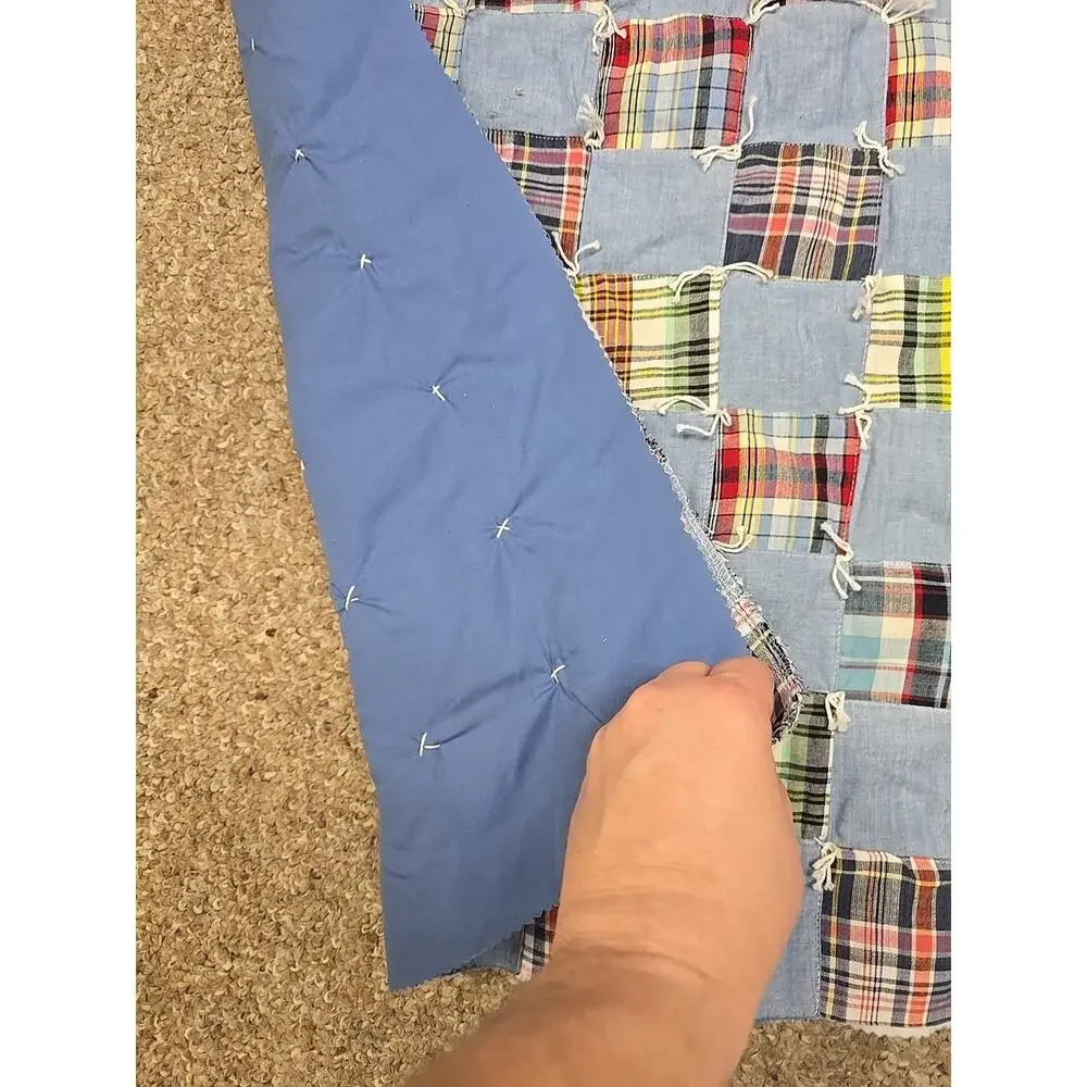 Chambray‎ Plaid Patchwork Unfinished Bedding Bedspread Quilt 44